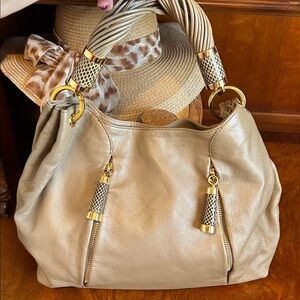 Michael Kors Taupe Shoulder Bag with Gold Accents